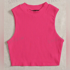 Hot Pink Ribbed‎ Sleeveless Crop Top | Size L | Stretchy & Stylish